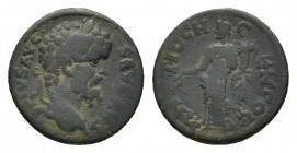 Pisidia, Antioch. Septimius Severus (AD 193-211). Æ (21,74 mm, 4,46 g). Laureate head r. R/ Genius standing l., holding branch and cornucopia. SNG BN ...