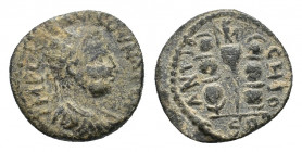 Pisidia, Antioch, Valerian (253-260). Ӕ (19,38 mm, 4,14 g). Radiate, draped and cuirassed bust r. R/ Vexillum surmounted by eagle standing l. looking ...
