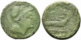 Anonymous, Rome, c. 215-212 BC. Æ Triens (28mm, 15.92g, 3h). Helmeted head of Minerva r. R/ Prow r. Crawford 41/7b; RBW 126. Green patina, Good Fine