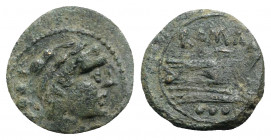 Anonymous, Rome, after 211 BC. Unofficial Æ Quadrans (17mm, 3.28g, 3h). Head of Hercules r. R/ Prow of galley r. Cf. Crawford 56/5. Green patina, near...
