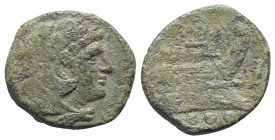 Spearhead (?) series, Sardinia, c. 206-195 BC. Æ Quadrans (21mm, 6.19g, 6h). Head of Hercules r., wearing lion skin. R/ Prow of galley r.; upright spe...