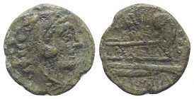 C. Aburius Geminus, Rome, 134 BC. Æ Quadrans (15mm, 3.08g, 9h). Head of Hercules r., wearing lion's skin headdress. R/ Prow of galley r.; C • (ABVR)I/...