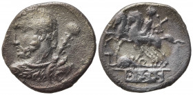 Ti. Quinctius, Rome, 112-111 BC. AR Denarius (19mm, 3.77g, 3h). Laureate bust of Hercules l., seen from behind, with club over shoulder. R/ Two horses...