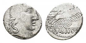 C. Vibius C. f. Pansa, Rome, 90 BC. AR Denarius (15,94 mm, 3,84 g). Laureate head of Apollo r. R/ Minerva driving galloping quadriga r., holding troph...