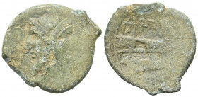 L. Titurius L.f. Sabinus, Rome, 89 BC. Æ As (27mm, 9.16g, 5h). Laureate head of bearded Janus. R/ Prow of galley r. Crawford 344/4a; RBW 1304. Green p...