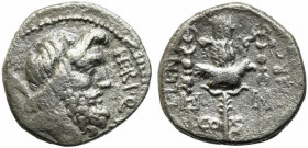 Cn. Nerius, Rome, Spring 49 BC. AR Denarius (18mm, 2.68). Head of Saturn r., harpa over shoulder. R/ Aquila between two signa inscribed H (hastati) an...