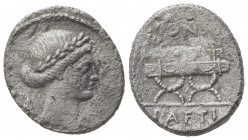 Roman Imperatorial, C. Considius Paetus, Rome, 46 BC. AR Denarius (18mm, 3.44g, 7h). Laureate head of Apollo r.; A behind. R/ Curule chair. Crawford 4...