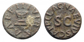 Augustus (27 BC-14 AD). Æ Quadrans (15mm, 3.06g, 9h). Rome; C. Naevius Capella, moneyer, 4 BC. Legend around large S C. R/ Legend around altar. RIC I ...