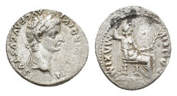 Tiberius (14-37). AR Denarius (16,95 mm, 3,65 g). Lugdunum, AD 36-37. Laureate head r. R/ Livia, as Pax, seated l., holding long vertical sceptre and ...