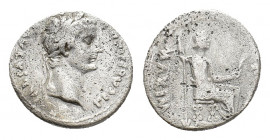 Tiberius (14-37). AR Denarius (16,44 mm, 3,60 g). Lugdunum, AD 36-37. Laureate head r. R/ Pax-Livia figure seated r., holding reversed spear and olive...