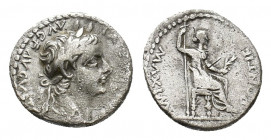 Tiberius (14-37). AR Denarius (16,72 mm, 3,65 g). Lugdunum, AD 36-37. Laureate head r. R/ Pax-Livia figure seated r., holding vertical scepter and oli...