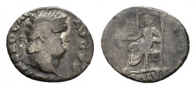 Nero (AD 54-68). AR Denarius (17,89 mm; 3,03 g). Rome, AD 67-68. Laureate head r. R/ Salus seated l., holding patera and resting at her side. RIC 71; ...
