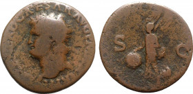 Nero (AD 54-68). Æ As (26mm, 8.83g, 6h). Lugdunum, AD 66. Bare head l. R/ Victory advancing l., holding shield inscribed SPQR. RIC I 544. Good Fine