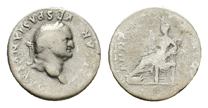 Vespasian (AD 69-79). AR Denarius (17 mm, 3,11 g). Rome, AD 77-78. Laureate head...