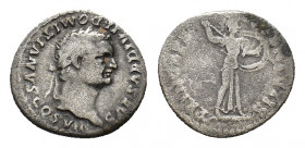 Domitian (Caesar, 69-81). AR Denarius (17,05 mm, 2,96 g). Rome, AD 80-81. Laureate head r. R/ Minerva advancing r., brandishing spear and holding shie...