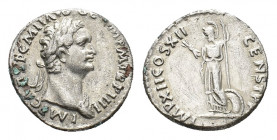 Domitian (81-96). Hybrid Fourrèe Denarius (18,51 mm, 3,24 g). Rome, AD 86. Laureate head r. R/ Minerva standing l., holding thunderbolt and spear; beh...