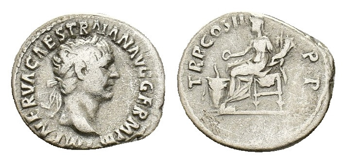 Trajan (AD 98-117). AR Denarius (18,17 mm, 3,08 g). Rome, 28th January-February ...