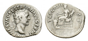 Trajan (AD 98-117). AR Denarius (18,17 mm, 3,08 g). Rome, 28th January-February AD 98. Laureate head r. R/ Concordia seated l., holding cornucopia and...