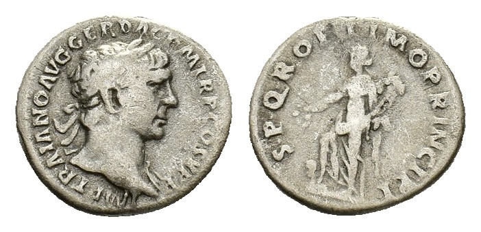 Trajan (AD 98-117). AR Denarius (17,67 mm, 3,08 g). Rome, AD 103-111. Laureate a...