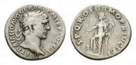 Trajan (AD 98-117). AR Denarius (17,67 mm, 3,08 g). Rome, AD 103-111. Laureate and draped bust r. R/ Pax standing l., holding branch and cornucopiae, ...