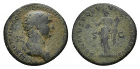 Trajan (AD 98-117). Æ Dupondius (26,26 mm, 13,40 g). Rome, AD 114-117. Radiate and draped bust r. R/ Felicitas standing l., holding caduceus and cornu...