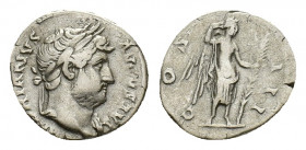 Hadrian (AD 117-138). AR Denarius (17,11 mm, 3,24 g), Rome, AD 134-138. Laureate head r., with slight drapery on his l. shoulder. R/ Victory standing ...