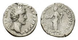Antoninus Pius (AD 138-161). AR Denarius (16,39 mm, 3,53 g). Rome, AD 158-159. Laureate head r. R/ Fortuna standing l., holding patera, rudder and cor...