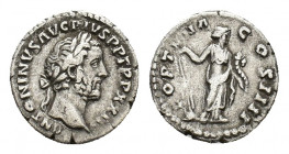 Antoninus Pius (AD.138-161). AR Denarius (16,39 mm, 3,18 g). Rome, AD 159-160. Laureate head r. R/ Fortuna standing r., holding cornucopiae and rudder...