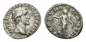Antoninus Pius (AD.138-161). AR Denarius (16,28 mm, 3,51 g). Rome, AD 159-160. Laureate head r. R/ Fortuna standing r., holding cornucopiae and rudder...