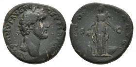Antoninus Pius (AD 138-161). Æ Sestertius (31,11mm,  26,79 g). Rome, c. AD 140-144. Laureate head r. R/ Annona standing r., holding wheat ears and cor...
