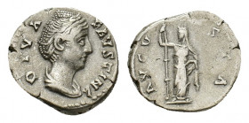 Diva Faustina I, Denarius struck under Antoninus Pius. AR (18,01 mm, 3,37 g). Rome, after AD 141. Draped bust r. R/ Ceres standing facing, head to l.,...