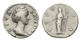 Diva Faustina I, Denarius struck under Antoninus Pius. AR (16,89 mm, 3,06 g). Rome, after AD 141. Draped bust r. R/ Ceres standing l., holding grain e...