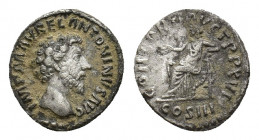 Marcus Aurelius (AD 161-180). AR Denarius (16,05 mm, 3,40 g). Rome, AD 162. Bare head r. R/ Concordia seated l., holding patera and resting elbow on s...