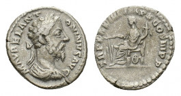 Marcus Aurelius (AD 161-180). AR Denarius (17,17 mm, 3,14 g). Rome, struck January-March AD 180. Laureate and cuirassed bust r. R/ Fortuna seated l., ...