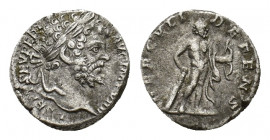 Septimius Severus (AD 193-211). AR Denarius (16,05 mm, 3,17 g). Rome, AD 197. Laureate head r. R/ Hercules standing r., resting on club, holding bow a...