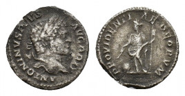 Caracalla (AD 198-217). AR Denarius (17,62 mm, 2,44 g). Rome, AD 210-213. Laureate head r. R/ Providentia standing l., holding wand over globe and sce...
