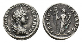 Caracalla (AD 198-217). AR Denarius (17,17 mm, 3,02 g). Rome, AD 199. Laureate and draped bust r. R/ Felicitas standing l., holding long caduceus and ...