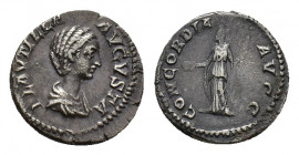 Plautilla (Augusta, 202-205). AR Denarius (17,05 mm, 3,34 g). Rome, AD 202-205. Draped bust r., hair in bun at back. R/ Concordia standing l., holding...