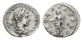Elagabalus (AD 218-222). AR Denarius (18,45 mm, 2,91 g). Rome, AD 218-222. Laureate and draped bust r. R/ Libertas standing l., holding Pileus; in r. ...