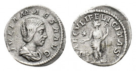 Julia Maesa (Augusta, 218-224/5). AR Denarius (17,89 mm, 2,29 g). Rome, AD 218-222. Draped bust r. R/ Felicitas standing l., holding patera over light...