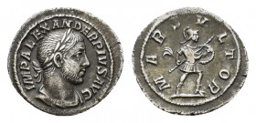 Severus Alexander (AD 222-235). AR Denarius (20,18 mm, 2,42 g). Rome, AD 231-235. Laureate, draped and cuirassed bust r. R/ Mars advancing r., holding...