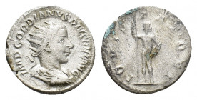 Gordian III (AD 238-244). AR Antoninianus (20, 85 mm, 4,11 g). Rome, AD 241-243. Radiate, draped and cuirassed bust r. R/ Jupiter standing front, hold...