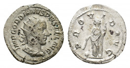 Gordian III (AD 238-244). AR Antoninianus (22,24 mm, 3,98 g). Rome, AD 243-244. Radiate, draped and cuirassed bust r. R/ Providentia standing l., hold...