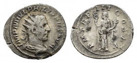 Philip I (AD 244-249). AR Antoninianus (23,13 mm, 3,31 g). Rome, AD 246. Radiate and draped bust r. R/ Felicitas, standing l., holding caduceus and co...