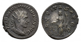 Philip I (AD 244-249). AR Antoninianus (20,74 mm, 4,68 g). Rome, AD 246. Radiate, draped and cuirassed bust r. R/ Aequitas standing l. holding scales ...