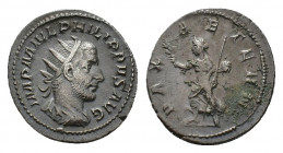 Philip I (AD 244-249). AR Antoninianus (20,09 mm, 3,74 g). Rome, AD 244-247. Radiate, draped and cuirassed bust r. R/ Pax running l., holding branch a...