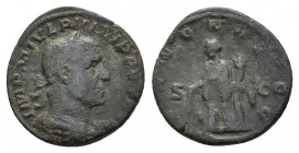 Philip I (AD 244-249), Æ Dupondius (27,02 mm, 13,84 g). Rome. c. AD 247-249. Laureate draped and cuirassed bust to r. Annona standing l., holding corn...