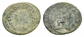 Quietus (Usurper, 260-261). Ӕ Antoninianus (23,41 mm, 4,25 g). Antioch, AD 261. Radiate, draped and cuirassed bust r. R/ Roma seated l. on shield, hel...