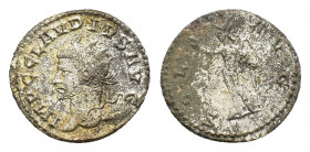 Claudius II Gothicus (268-270). BI Antoninianus (19,04 mm, 3,00 g), Antioch, AD 270. Radiate head l. R/ Sol standing front, head l., raising hand and ...