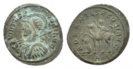 Probus (276-282). Æ Antoninianus (23,08 mm, 3,94 g). Cyzicus, AD 276-277. Radiate, helmeted and cuirassed bust l. holding spear and shield. R/ Probus ...